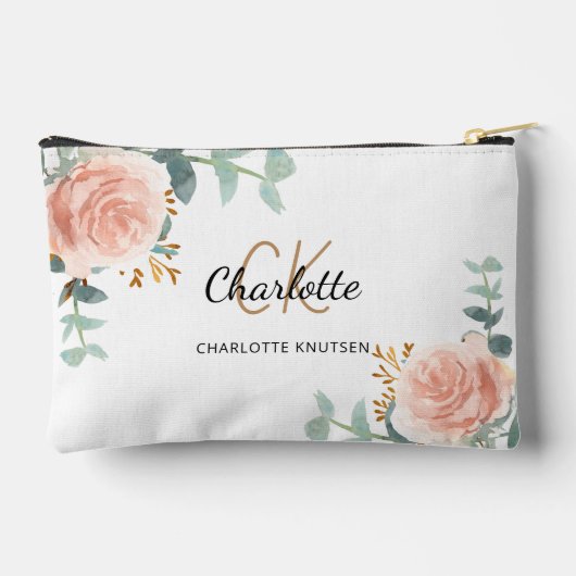 Rose Goldblumengrün Zubehörtasche (Rückseite)