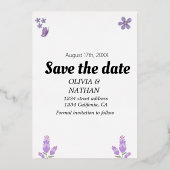 Rose Goldblumenkalligraphie Save the Date Folieneinladung (Rückseite)