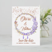Rose Goldblumenkalligraphie Save the Date Folieneinladung (Stehend vorne)