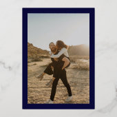 Rose Goldblumenreath Kirchenschiff Blaue Hochzeit Folieneinladung (Rückseite)