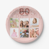 Rose Goldblush Glitzer Tropfen zum 80. Geburtstag Pappteller (Vorderseite)