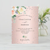 Rose Goldblüte Blumendiamanten glamouröse Hochzeit Einladung (Stehend Vorderseite)