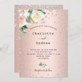 Rose Goldblüte Blumendiamanten glamouröse Hochzeit Einladung (Vorne/Hinten)