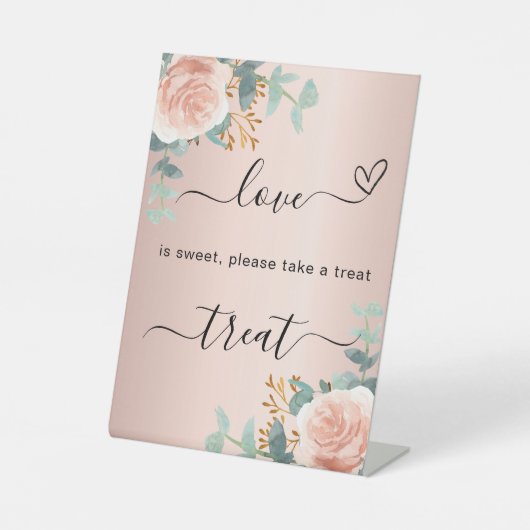 Rose Goldblüte Eukalyptus-Blütenzeichen Leckerei Sockelschild (Vorderseite)