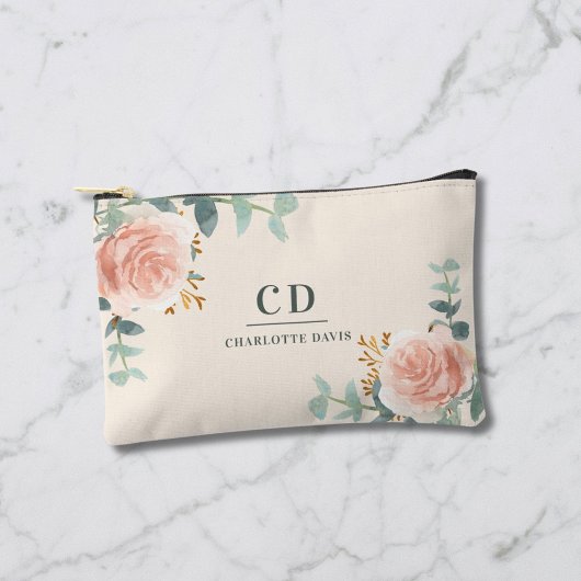 Rose Goldblütencreme-Bezeichnung Monogramm Zubehörtasche