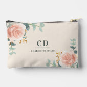 Rose Goldblütencreme-Bezeichnung Monogramm Zubehörtasche (Rückseite)