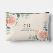 Rose Goldblütencreme-Bezeichnung Monogramm Zubehörtasche (Vorderseite)