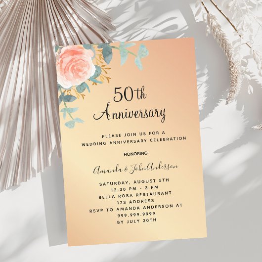 Rose Goldblütengrün 50. Hochzeitstag Einladung