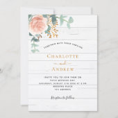 Rose Goldblütengrün Weißholz Hochzeit Einladung (Vorderseite)