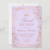 Rose Goldblütenlavender Tiara chic Sweet 16 Einladung (Vorderseite)