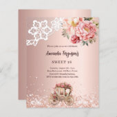 Rose Goldblütenwagen Sweet 16 Einladung (Vorne/Hinten)