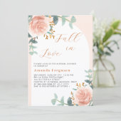 Rose Goldbogen Blütenfall in Liebe Brautparty Einladung (Stehend Vorderseite)