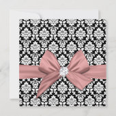 Rose Goldbogen schwarzer Damast 50. Geburtstag Fot Einladung (Rückseite)