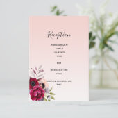 Rose goldbordeauxfarben Hochzeitsempfang Details Begleitkarte (Stehend Vorderseite)
