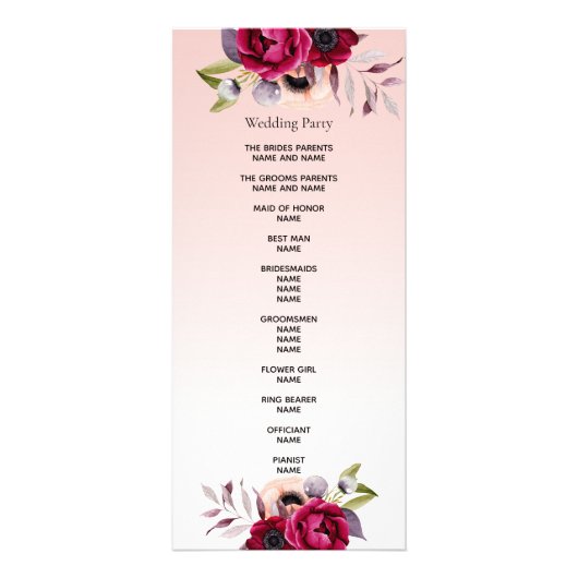 Rose goldbordeauxfarben Hochzeitsprogramm Werbekarte (Hinten)