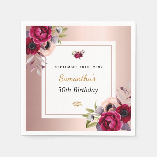 Rose goldbordeauxfarbene Servietten (Vorderseite)