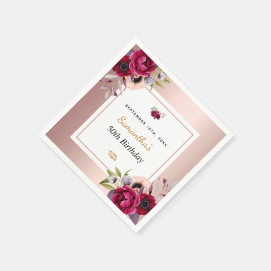 Rose goldbordeauxfarbene Servietten (Ecke)