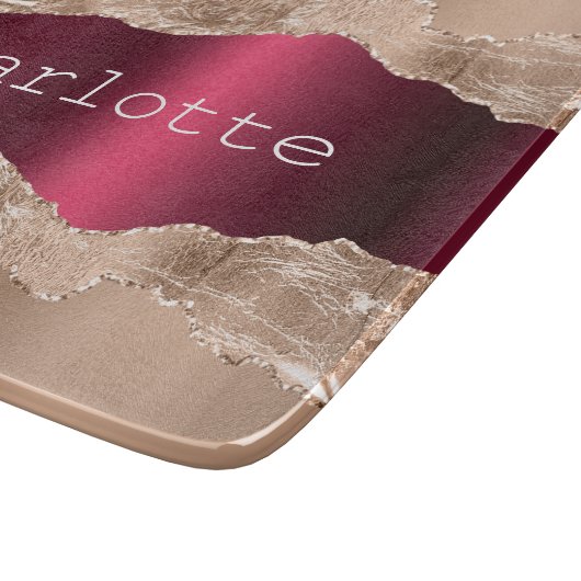 Rose goldbordeauxfarbener Marmorname elegant Schneidebrett (Ecke)