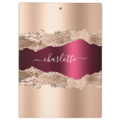 Rose goldbordeauxfarbener Marmorname glamorreich Klemmbrett (Rückseite)