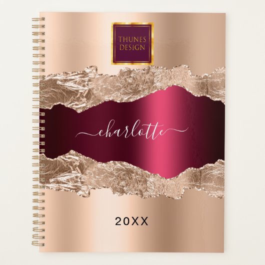 Rose goldbordeauxfarbenes Firmenlogo Planer (Vorderseite)