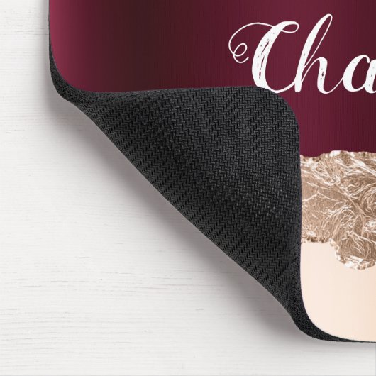 Rose goldbordeauxfarbenes Marmornamenskript Mousepad (Ecke)