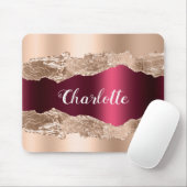 Rose goldbordeauxfarbenes Marmornamenskript Mousepad (Mit Mouse)