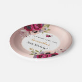 Rose goldbordeauxrot, floralelegant pappteller (Schrägansicht)