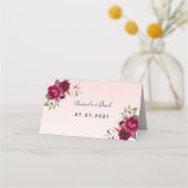 Rose Goldburgunde Blume Hochzeit Platzkarte (Vorderseite)