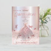 Rose Goldbutterfly tiara Quinceañera Invit Einladung (Stehend Vorderseite)