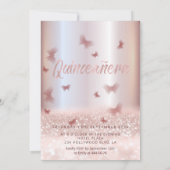 Rose Goldbutterfly tiara Quinceañera Invit Einladung (Rückseite)