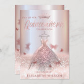 Rose Goldbutterfly tiara Quinceañera Invit Einladung (Vorne/Hinten)