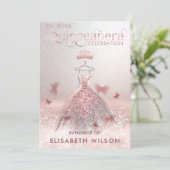 Rose Goldbutterfly tiara Quinceañera Invit Einladung (Stehend Vorderseite)