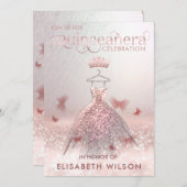 Rose Goldbutterfly tiara Quinceañera Invit Einladung (Vorne/Hinten)