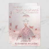 Rose Goldbutterfly tiara Quinceañera Invit Einladung (Vorne/Hinten)