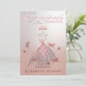 Rose Goldbutterfly tiara Quinceañera Invit Einladung (Stehend Vorderseite)