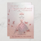 Rose Goldbutterfly tiara Quinceañera Invit Einladung (Vorne/Hinten)