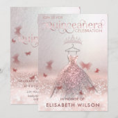 Rose Goldbutterfly tiara Quinceañera Invit Einladung (Vorne/Hinten)