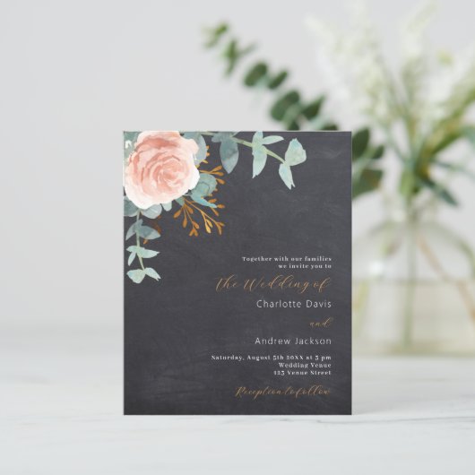 Rose Goldchalkboard QR Haushalt Einladung Hochzeit (Stehend Vorderseite)