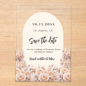 Rose Goldcreme-Flora Hochzeit speichern Sie die Da Acryleinladungen (Vorderseite)
