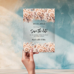 Rose Goldcreme-Flora Hochzeit speichern Sie die Da Acryleinladungen