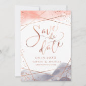 Rose Golddaunen Wasserfarbe Geometrische Kalligrap Save The Date (Vorderseite)