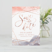Rose Golddaunen Wasserfarbe Geometrische Kalligrap Save The Date (Stehend Vorderseite)