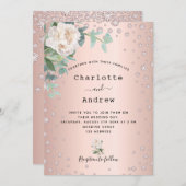 Rose Golddiamanten weiße Blume Hochzeit Einladung (Vorne/Hinten)