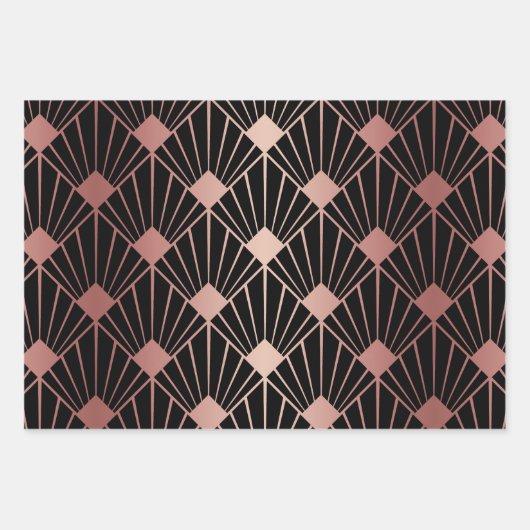 Rose Golden & Black Art Deco Geschenkpapier Set (Vorderseite 3)