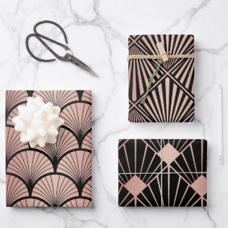 Rose Golden & Black Art Deco Geschenkpapier Set