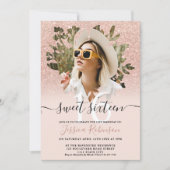 Rose Golden chic Glitzer ombre Foto Blumenstrauß 1 Einladung (Vorderseite)