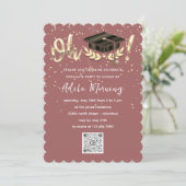 Rose Golden Confetti Graduate Party QR Code Einladung (Stehend Vorderseite)