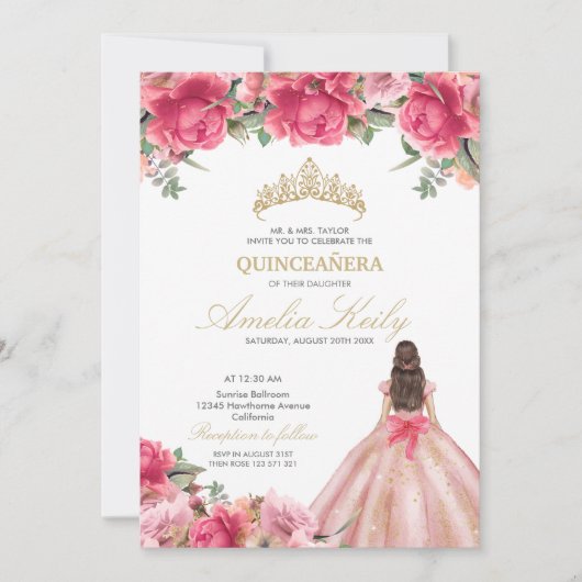 Rose Golden Quinceañer Einladung (Vorderseite)