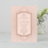Rose Golden Rays Initials Art Deco Wedding  Folieneinladung (Stehend vorne)