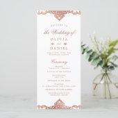 Rose Golden Romantik verzierte Hochzeit Programm (Stehend Vorderseite)